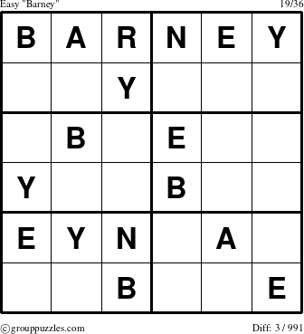 The grouppuzzles.com Easy Barney puzzle for 