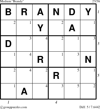 The grouppuzzles.com Medium Brandy puzzle for  with all 5 steps marked
