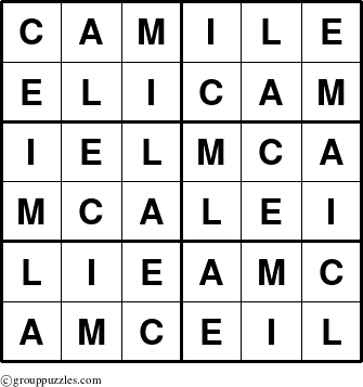 The grouppuzzles.com Answer grid for the Camile puzzle for 