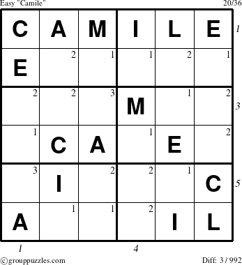 The grouppuzzles.com Easy Camile puzzle for  with all 3 steps marked