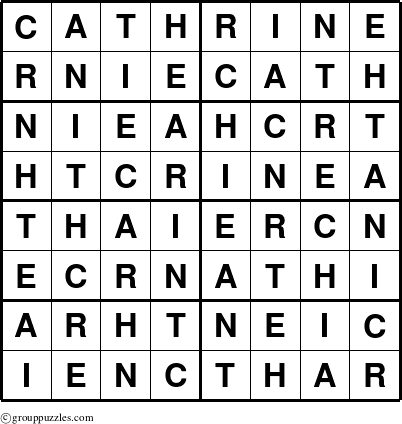 The grouppuzzles.com Answer grid for the Cathrine puzzle for 