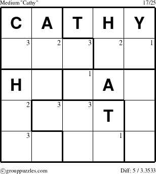The grouppuzzles.com Medium Cathy puzzle for  with the first 3 steps marked
