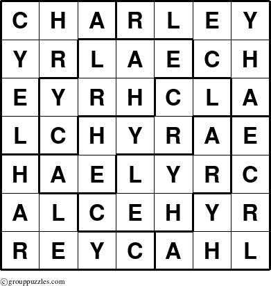The grouppuzzles.com Answer grid for the Charley puzzle for 