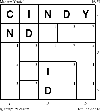 The grouppuzzles.com Medium Cindy puzzle for  with all 5 steps marked