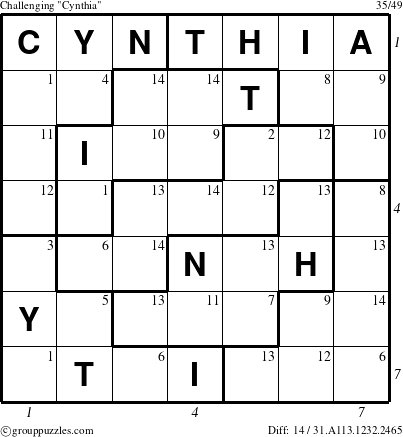 The grouppuzzles.com Challenging Cynthia puzzle for  with all 14 steps marked