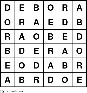 The grouppuzzles.com Answer grid for the Debora puzzle for 