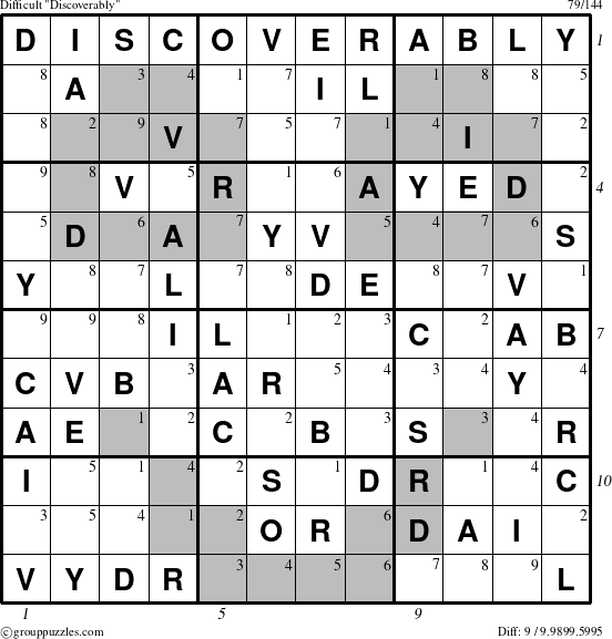 The grouppuzzles.com Difficult Discoverably puzzle for  with all 9 steps marked