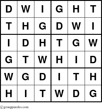 The grouppuzzles.com Answer grid for the Dwight puzzle for 