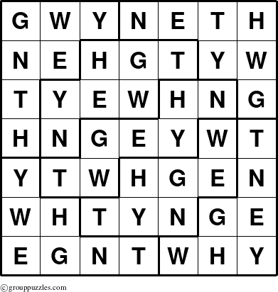 The grouppuzzles.com Answer grid for the Gwyneth puzzle for 