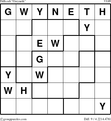 The grouppuzzles.com Difficult Gwyneth puzzle for 