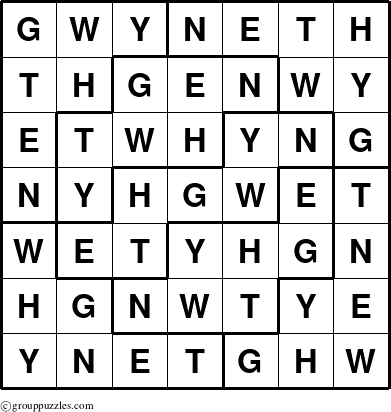 The grouppuzzles.com Answer grid for the Gwyneth puzzle for 