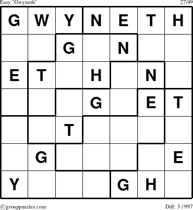 The grouppuzzles.com Easy Gwyneth puzzle for 