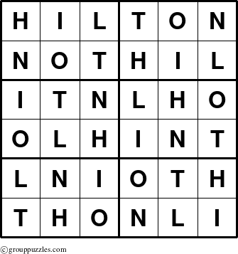 The grouppuzzles.com Answer grid for the Hilton puzzle for 