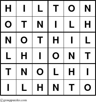 The grouppuzzles.com Answer grid for the Hilton puzzle for 