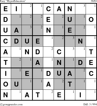 The grouppuzzles.com Easy HyperEducation-c1 puzzle for  with the first 3 steps marked