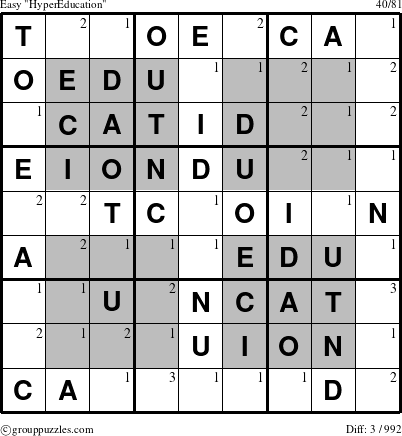 The grouppuzzles.com Easy HyperEducation-i14 puzzle for  with the first 3 steps marked