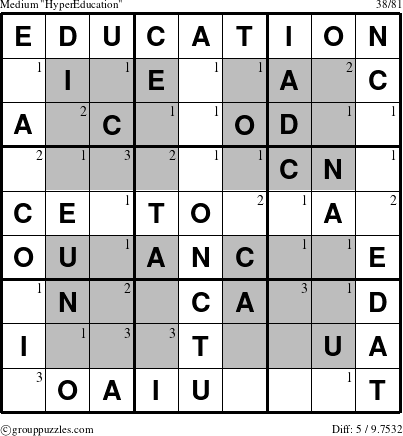 The grouppuzzles.com Medium HyperEducation puzzle for  with the first 3 steps marked