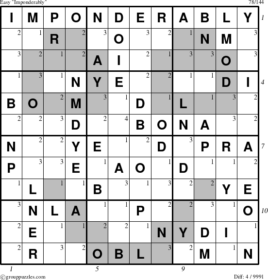 The grouppuzzles.com Easy Imponderably puzzle for  with all 4 steps marked