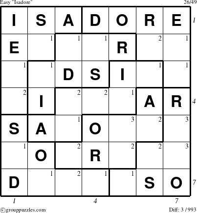 The grouppuzzles.com Easy Isadore puzzle for  with all 3 steps marked