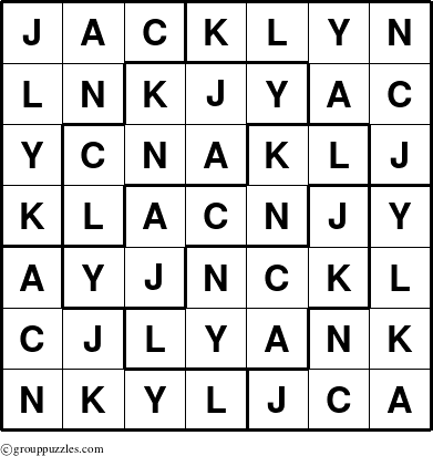The grouppuzzles.com Answer grid for the Jacklyn puzzle for 