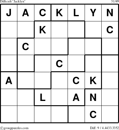 The grouppuzzles.com Difficult Jacklyn puzzle for 