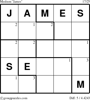 The grouppuzzles.com Medium James puzzle for  with the first 3 steps marked