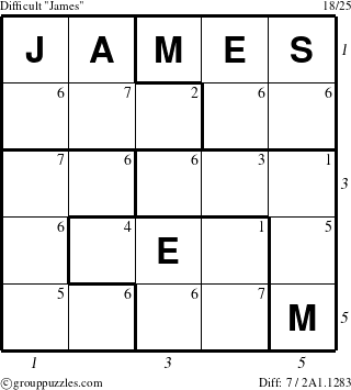 The grouppuzzles.com Difficult James puzzle for  with all 7 steps marked
