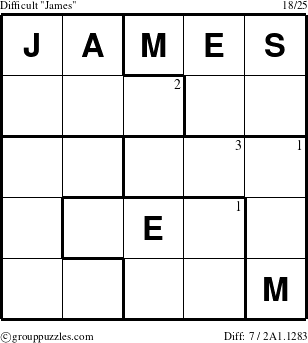 The grouppuzzles.com Difficult James puzzle for  with the first 3 steps marked