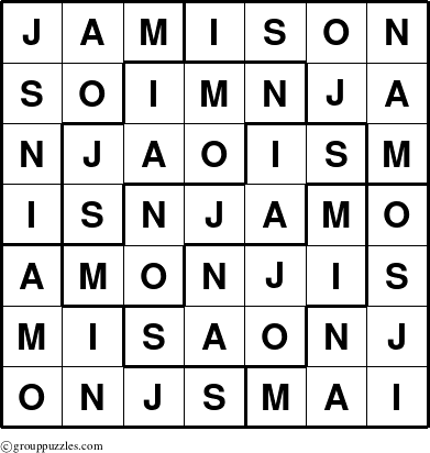 The grouppuzzles.com Answer grid for the Jamison puzzle for 