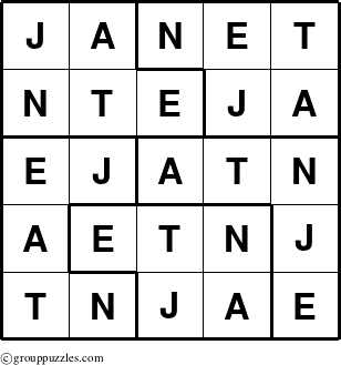 The grouppuzzles.com Answer grid for the Janet puzzle for 
