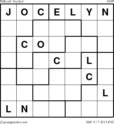 The grouppuzzles.com Difficult Jocelyn puzzle for 