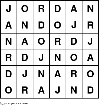 The grouppuzzles.com Answer grid for the Jordan puzzle for 