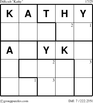 The grouppuzzles.com Difficult Kathy puzzle for  with the first 3 steps marked
