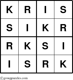 The grouppuzzles.com Answer grid for the Kris puzzle for 
