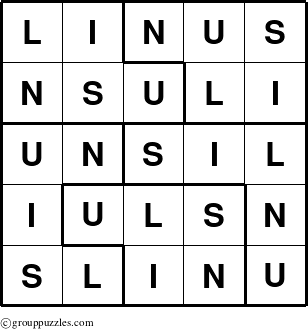 The grouppuzzles.com Answer grid for the Linus puzzle for 