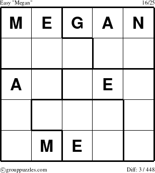 The grouppuzzles.com Easy Megan puzzle for 