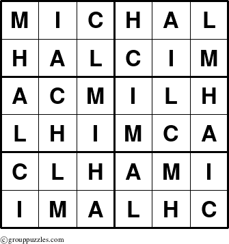 The grouppuzzles.com Answer grid for the Michal puzzle for 