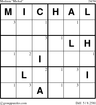 The grouppuzzles.com Medium Michal puzzle for  with the first 3 steps marked