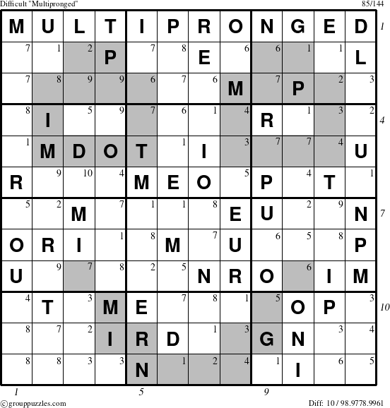 The grouppuzzles.com Difficult Multipronged puzzle for  with all 10 steps marked