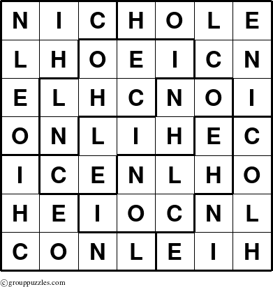 The grouppuzzles.com Answer grid for the Nichole puzzle for 