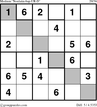 The grouppuzzles.com Medium Nonlatin-6up-UR-D puzzle for 