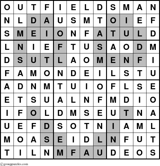 The grouppuzzles.com Answer grid for the Outfieldsman puzzle for 