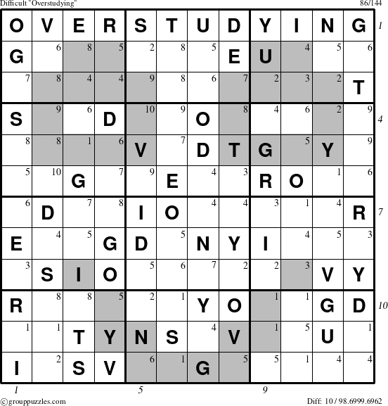 The grouppuzzles.com Difficult Overstudying puzzle for  with all 10 steps marked