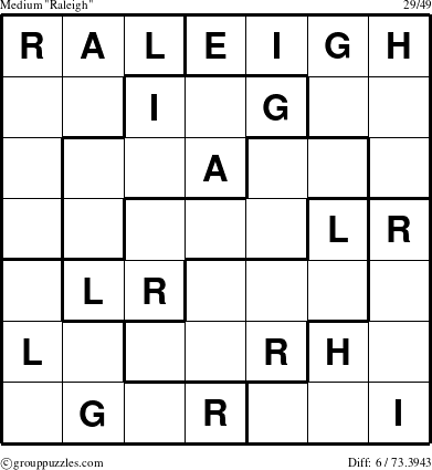 The grouppuzzles.com Medium Raleigh puzzle for 