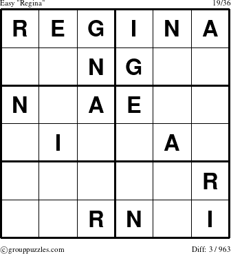 The grouppuzzles.com Easy Regina puzzle for 
