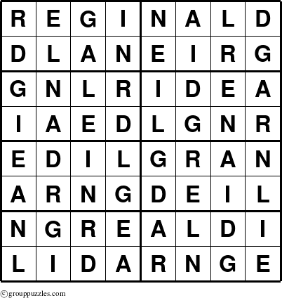 The grouppuzzles.com Answer grid for the Reginald puzzle for 