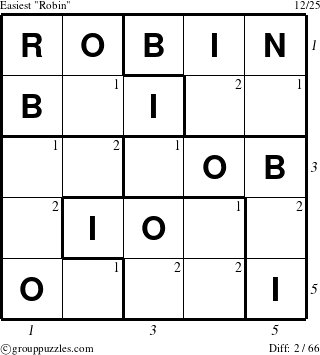 The grouppuzzles.com Easiest Robin puzzle for  with all 2 steps marked