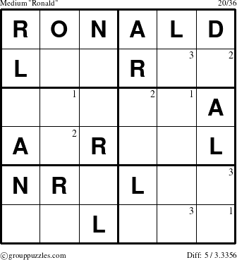 The grouppuzzles.com Medium Ronald puzzle for  with the first 3 steps marked