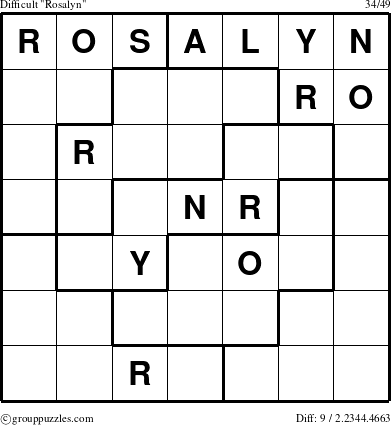 The grouppuzzles.com Difficult Rosalyn puzzle for 
