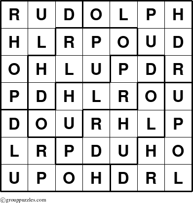 The grouppuzzles.com Answer grid for the Rudolph puzzle for 